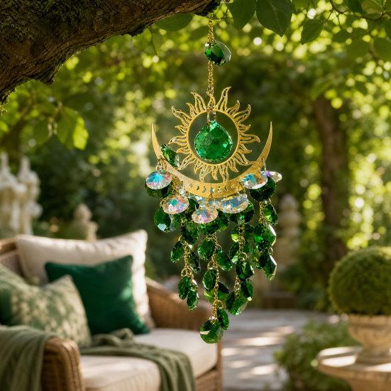 Boho Sun Moon Crystal Suncatcher, Hanging Garden Suncatchers, Sun Crystal Decoration for Window & Garden, Decorative Hanging Ornament