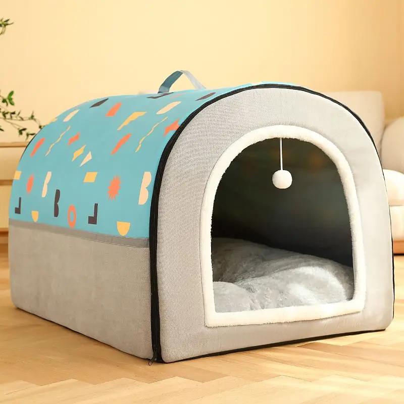 Pet Dog Bed House Foldable Warm Winter Warm Pet Kennel Cushion For Small Medium Large Dogs Sleeping Beds Cats House Mat Blanket