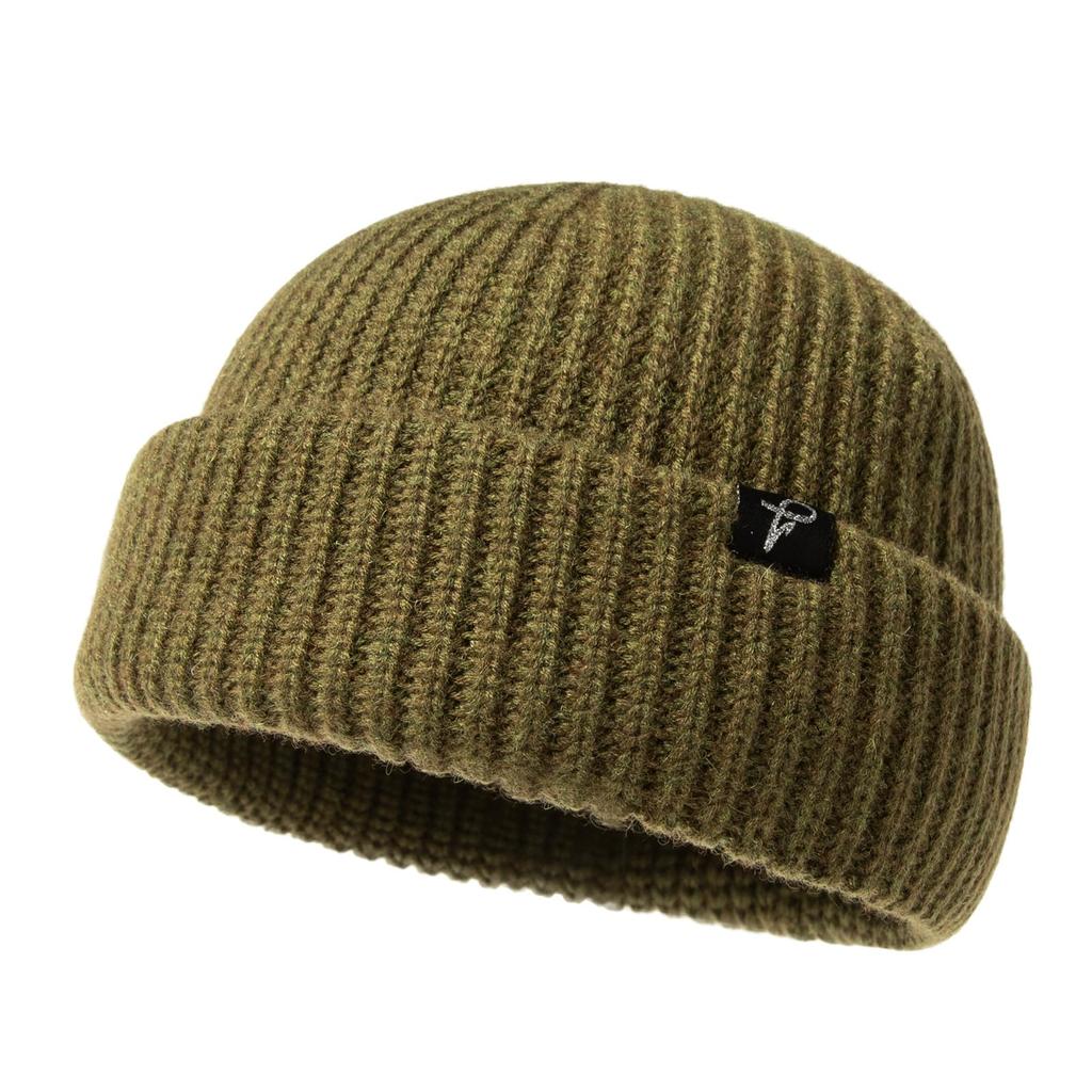 Army Green Oversized Winter Short Fisherman Beanie Merino Wool Blend Knit Skull Cap for Big Heads Warm Hat for Men Women Cold Weather [TOP-EX] M/L