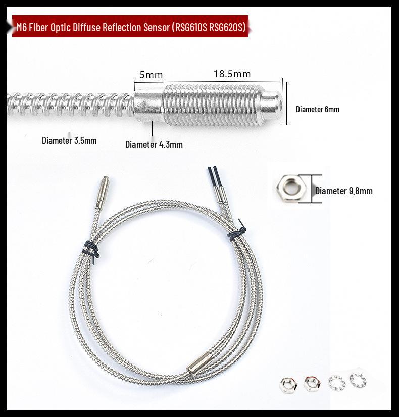 Elbow M3/m4 Diffuse Reflective High-Temp Glass Fiber Optic Sensor (350°C)