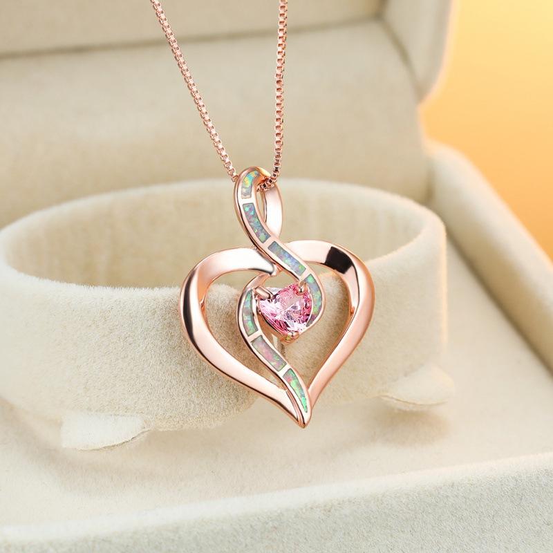 Fashion Platinum Water Blue Diamond Heart Shape Blue Imported Opal Necklace Women s ins Wind Light Luxury Necklace