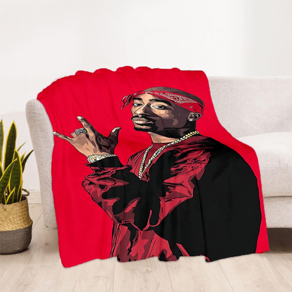 1pc Rapper Icon Tupac Amaru Shakur Outdoor Blanket Lightweight Flannel, Soft & Warm, All-Season Use for Sofa, Outdoor, Camping, Living Room, Office063