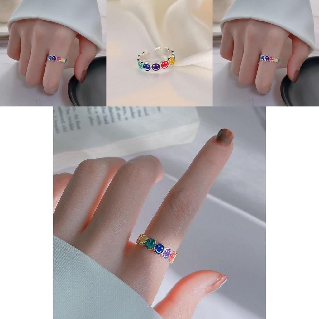 Geometric Rainbow Fashionable Smiley Face Ring For Women Unique 925 Sterling Silver Jewelry For Personal Style
