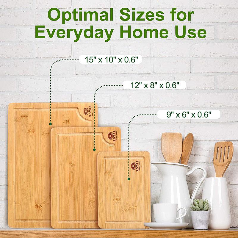 Bamboo Cutting Board 3-Piece Set for Kitchen: Vegetable, Fruit, and Meat Boards