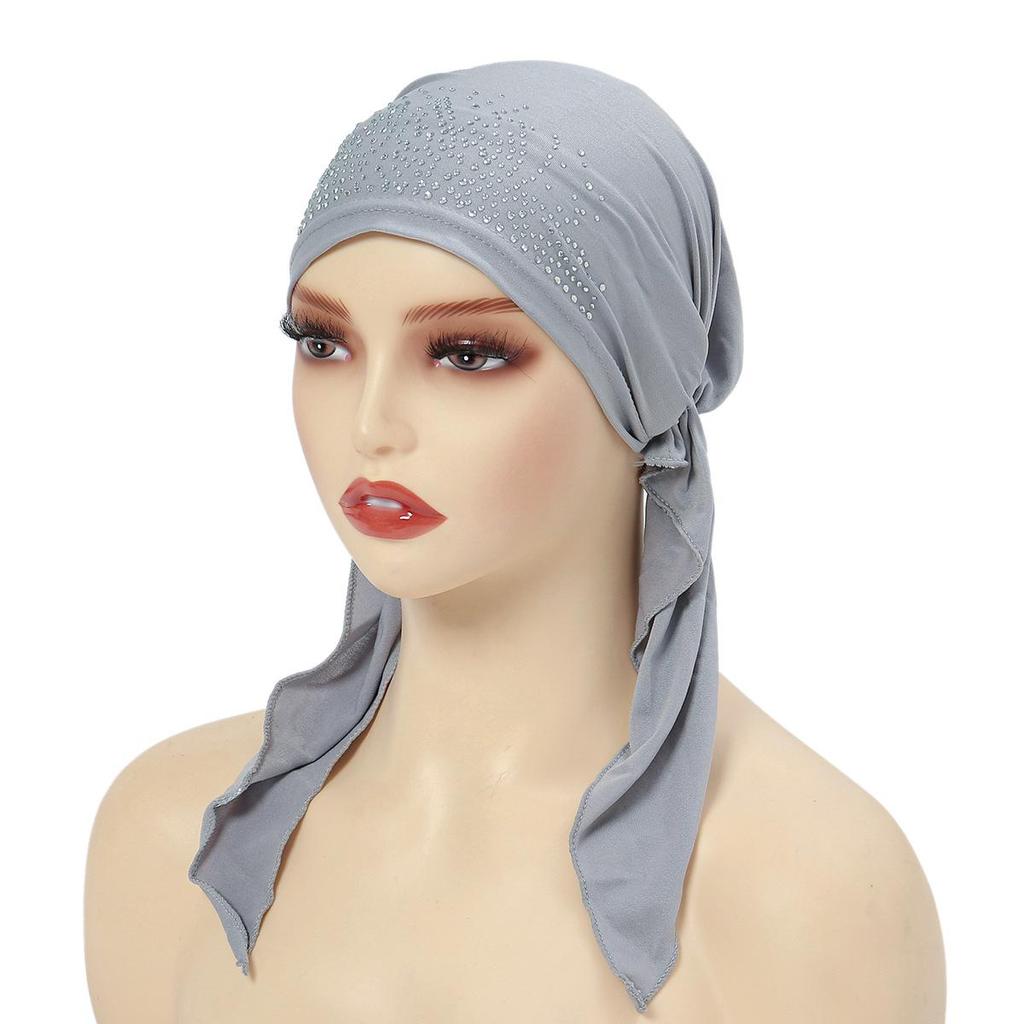 Neue Gebogene Strass Elastische Hijab Mütze mit Einfarbiger Indischer Kopftuch Stil