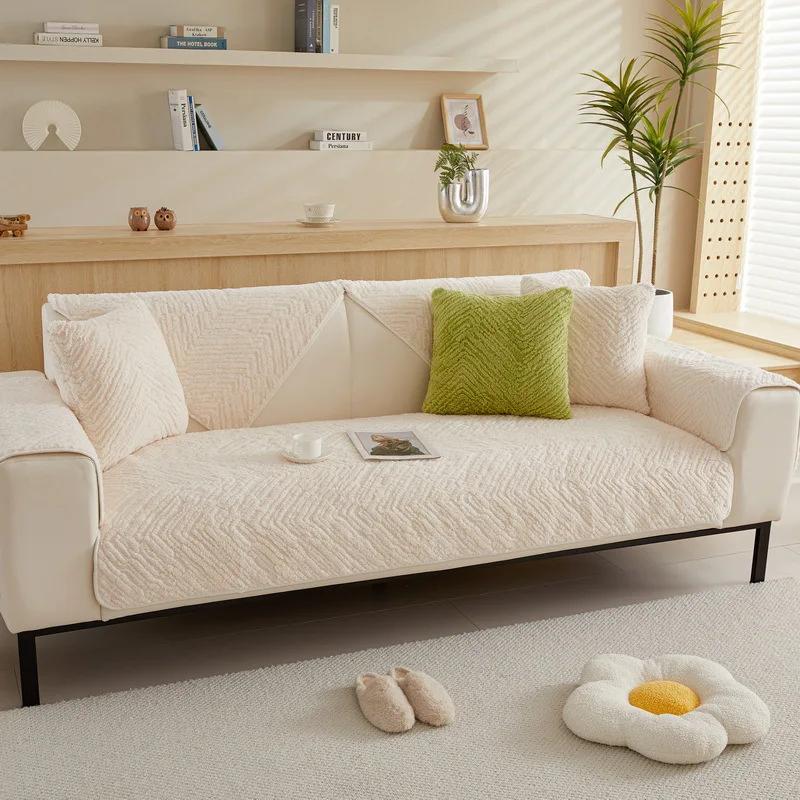 Winter Lamswol Sofa Handdoek Modern Effen Kleur Pluche Zacht Glad Sofa Overtrekken voor Woonkamer L-vorm Antislip Bankovertrek