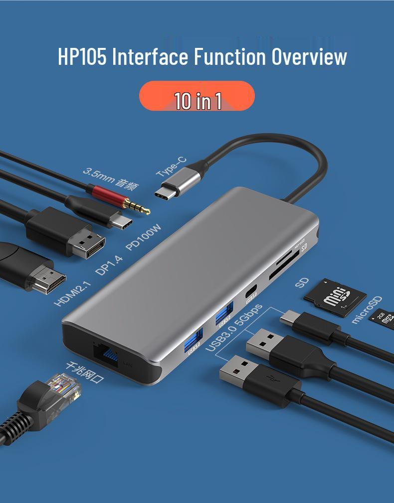 8K HD Docking Station: HDMI 2.1/DP 1.4, Triple Display, Gigabit Ethernet, USB 3.0 Laptop Converter