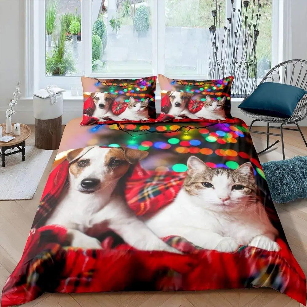Boys Girls Kids 3D Bedding Cute Animal Pet Kitten Lovely Kitten Puppy Duvet Cover Cartoon Dog Animal Design Bedroom Decoration