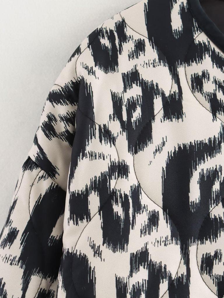 Autumn Retro Women's Fashion Loose Long Sleeve Printed Cotton-Padded Jacket