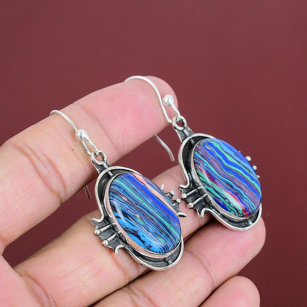 Rainbow Calsilica Earring 925 Sterling Silver Earring Handmade Earrings Unique Style Jewelry Gemstone Earring Gifts For Her Designer Jewelry