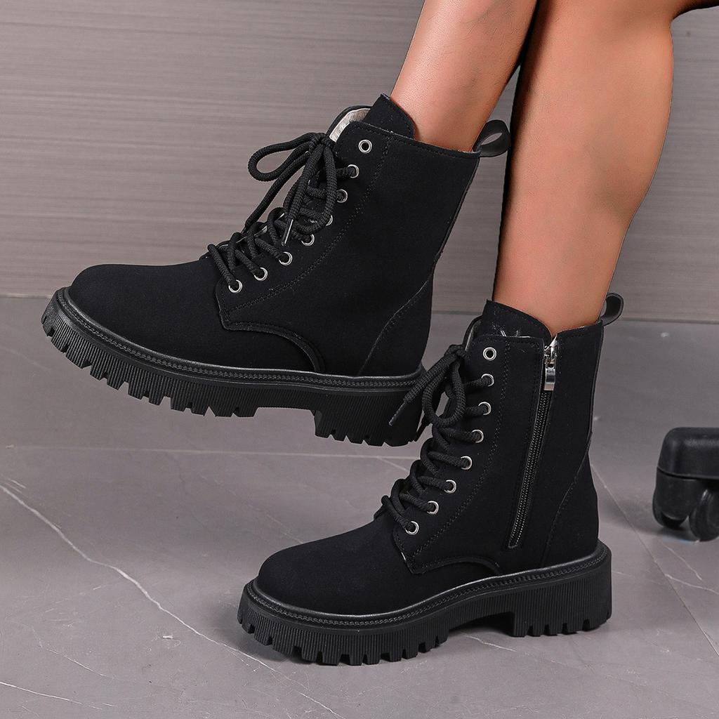 Large size short boots winter new women's boots lace-up middle heel casual platform Martin boots women