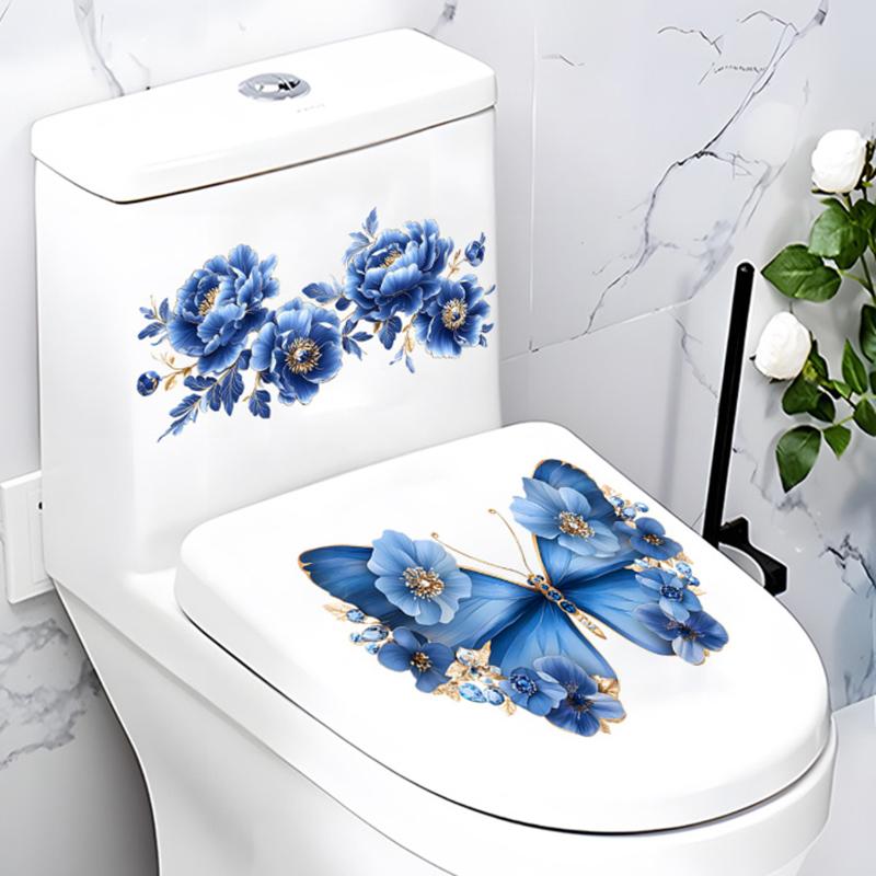 Traumhafter blauer Schmetterling Wandsticker Badezimmer WC Aufkleber Wc Selbstklebendes Wandbild Verschönern Blume Heimdekoration Abziehbilder Badezimmer