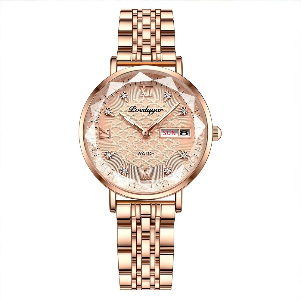 POEDAGAR Women Watch New Fashion Luxury Stainless Steel Wristwatch Bracelet Simple Rose Gold Waterproof Luminous Ladies Watches