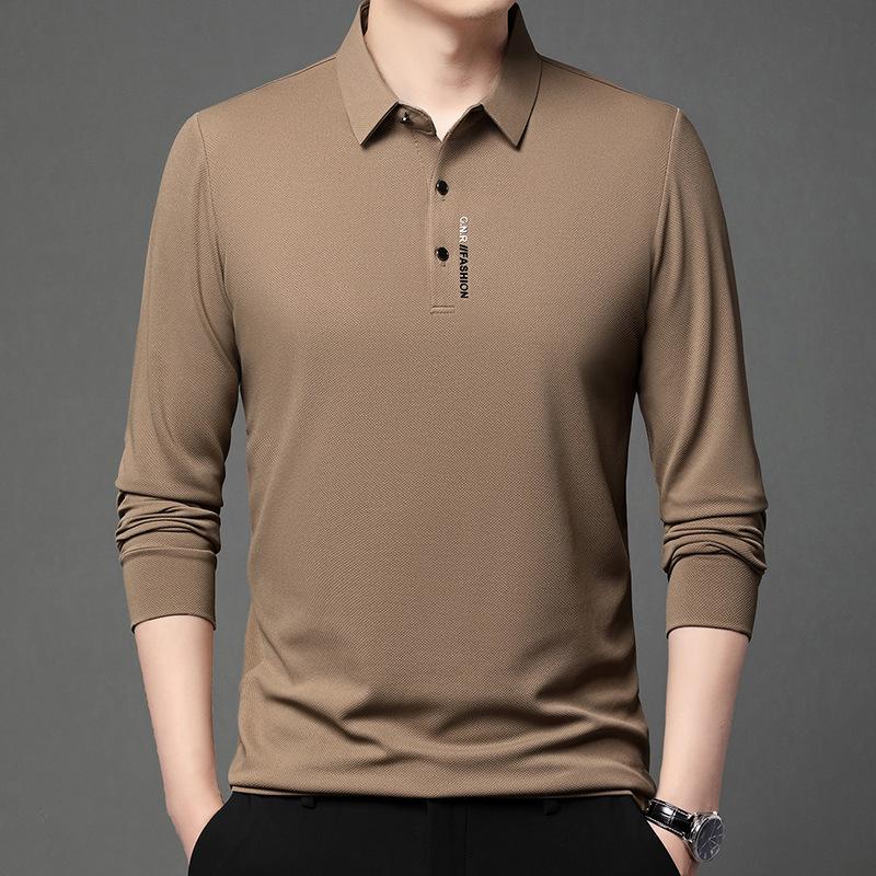 Pánské ležérní tričko s dlouhým rukávem a odznakem, jednobarevné, módní, prodyšné, pohodlné a všestranné