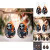 Halloween Themed Hooded Jacket Skull Pattern Droplet Shaped Acrylic Earrings For Trendy Casual Wear