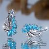 Charm Female Light Blue Zircon Stone Hoop Earrings Silver Color Simple Wedding  For Women