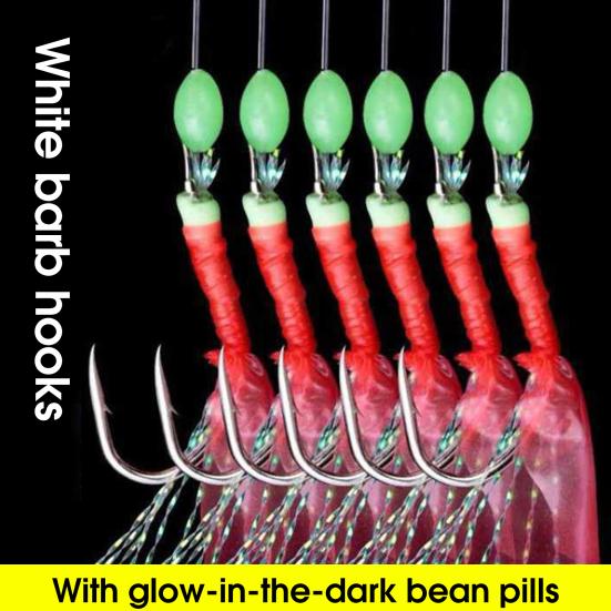 6Pcs High Hardness Fishing Hook Luminous Corrosion-resistant Long Service Life String Fishhook Angling