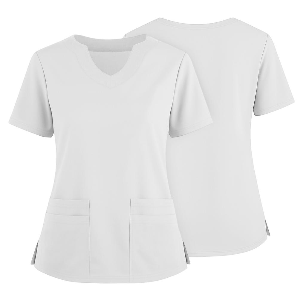 Women's Short Sleeved Solid Color V-neck Buttonable Side Slit Top T-shirt