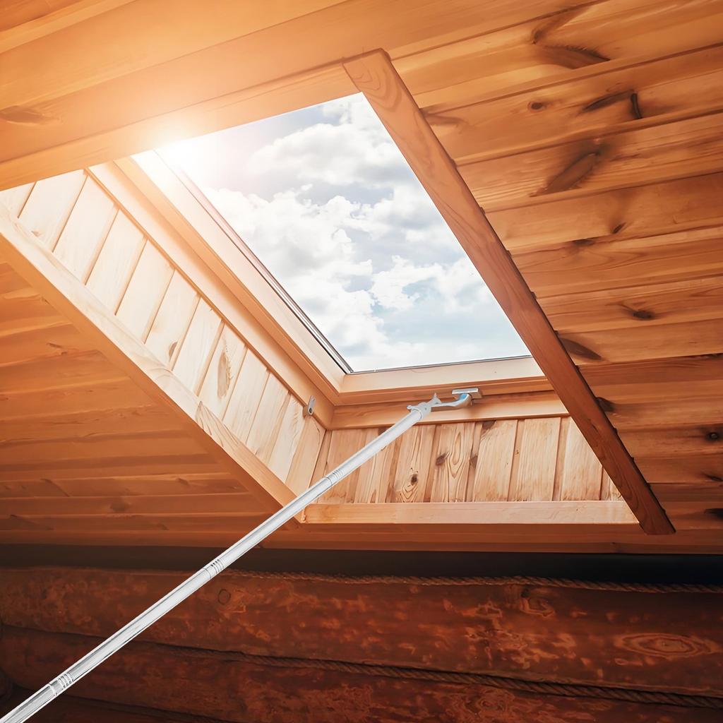 Adjustable Skylight Pole with Hook 1.48m Telescoping Stainless Steel Window Shade Rod for High Windows Attic Loft Awning Blind