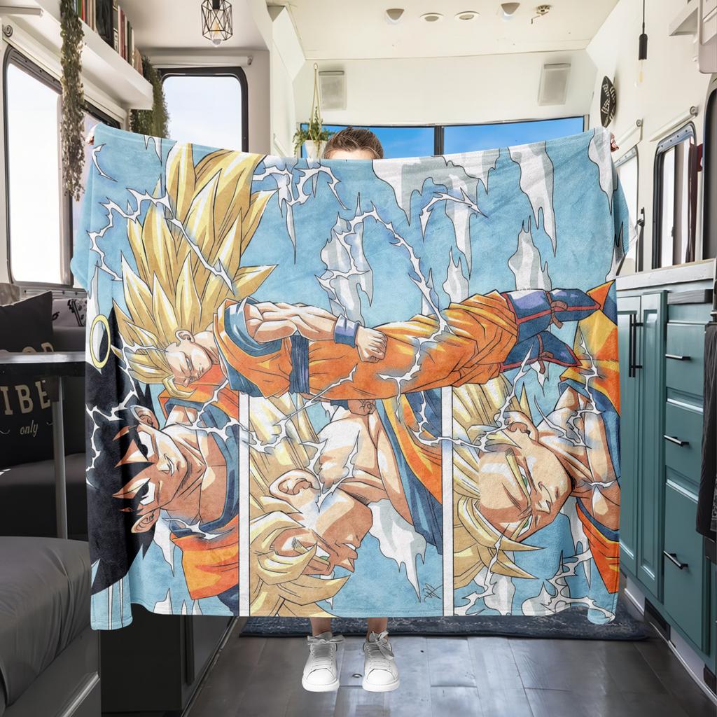 1 Stück Son Goku Druck Flanelldecke, Hohe Qualität für alle Jahreszeiten, Heimdekoration, Wärme und Komfort, Perfekt für Weihnachtsgeschenke