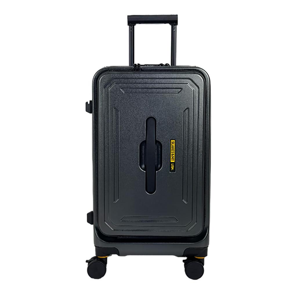 Lakes Suitcase C Gear Front Open School Trip Size 22 Inches Expandable Shock Absorbing Suspension Casters with Stopper Slim Silhouette Gunmetal [Five