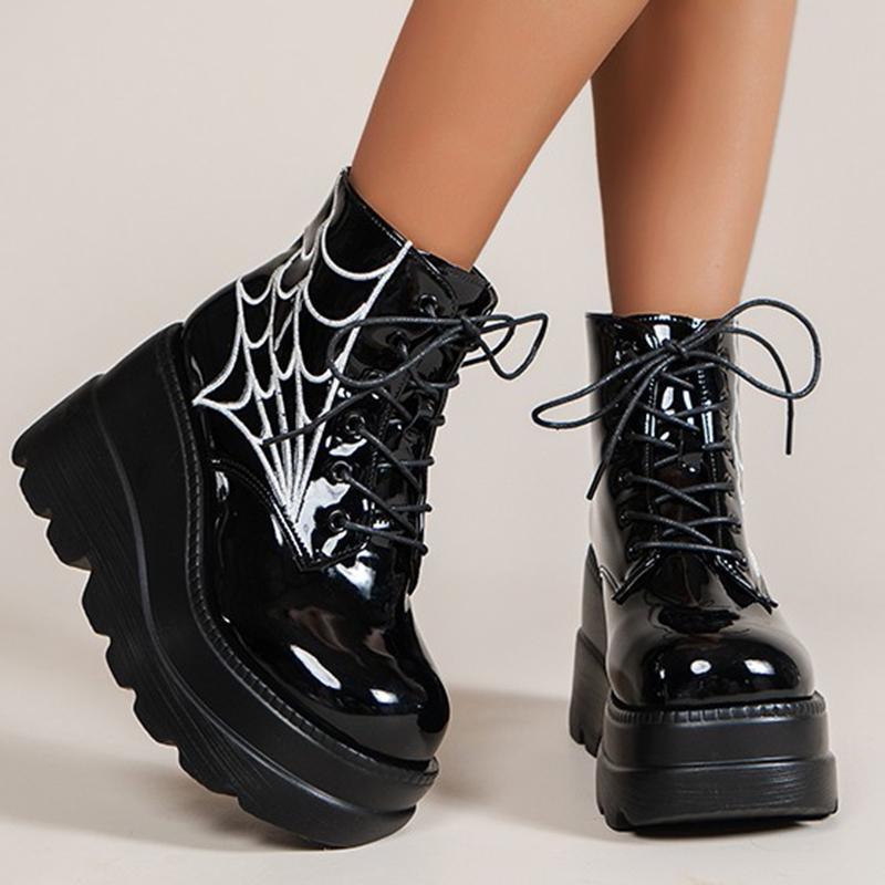 

Женские панк-ботинки из ПУ кожи с дизайном паутины, крутые ретро ботинки на массивной платформе, на шнуровке, повседневная уличная обувь 35-43 43