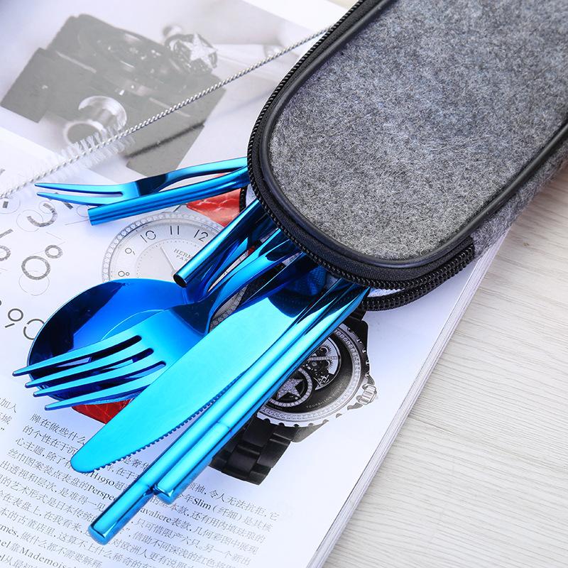 Stainless Steel Tableware Set, Portable Knife, Fork, Spoon, Chopsticks, Straw, Western, Travel Gift, 9 Pcs Set