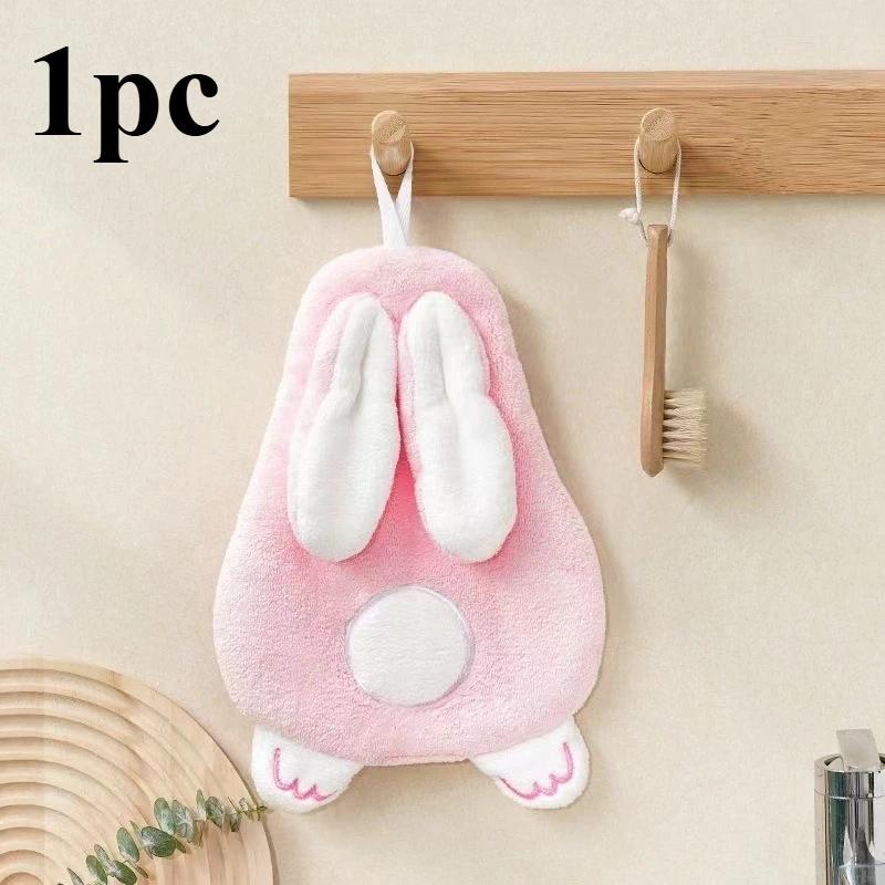 Soft Coral Fleece Hand Towel,Cute Rabbit Pattern,Thick and Absorbent Material,Hanging Hand Towel,Bathroom and Kitchen Towel.