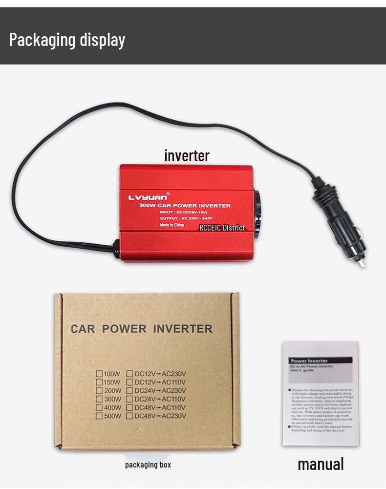 12V To 110V/220V Car Inverter with Dual USB & Cigarette Lighter Plug, 300W