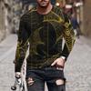 Fashion Men's Crew Neck Long Sleeve 3D Casual Color Printing Western Line Long Sleeve Crew Neck T-Shirt