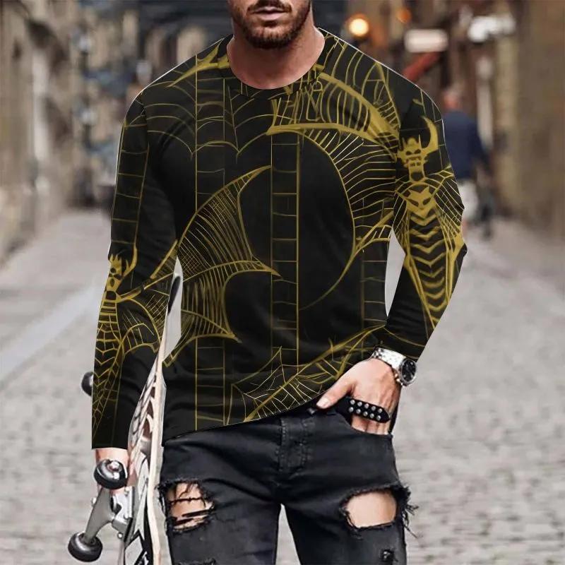 Fashion Men's Crew Neck Long Sleeve 3D Casual Color Printing Western Line Long Sleeve Crew Neck T-Shirt