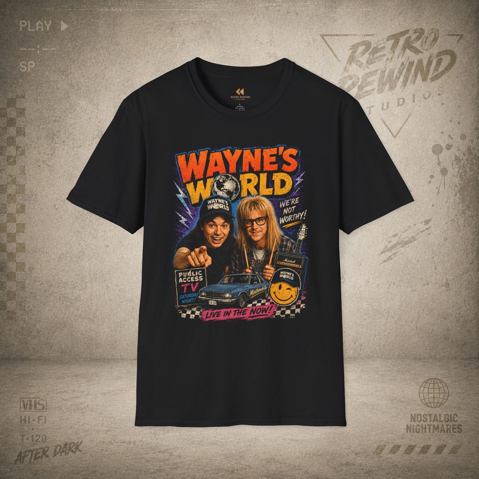 Wayne s World Poster Graphic T-Shirt | Vintage 90s Movie Design L