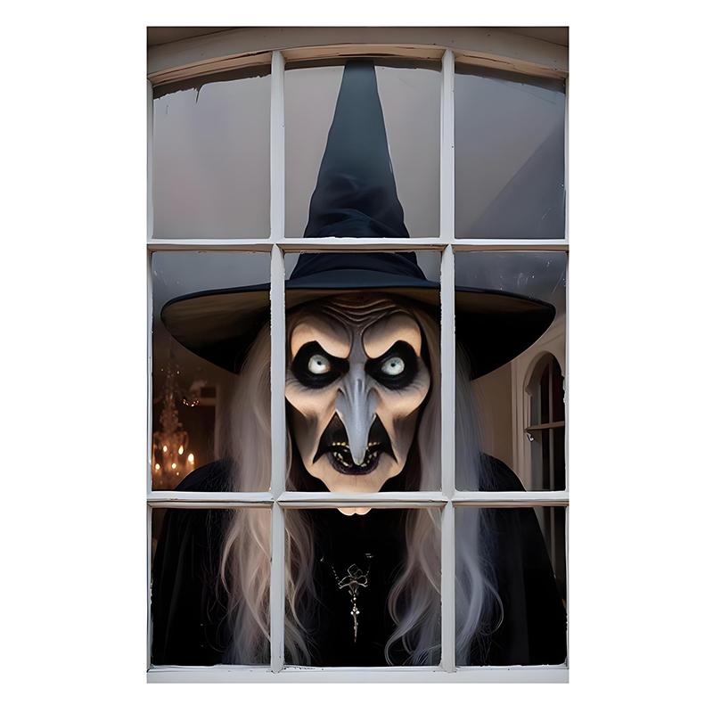 1Pcs Halloween Window Silhouette Decora Halloween Boy Girl Scary Banner Blood Ghost Window Cover Horror Theme Window Poster 2025