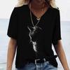 Cartoon Cat Women's T-shirts V-Neck Cute Cat 3D Print Short Sleeve Summer Kawaii Fashion Casual Tee Shirts Funny Femininity Clothes