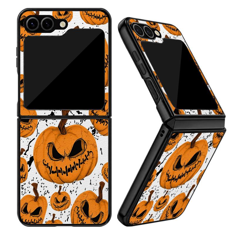Halloween Pumpkin Lantern Case For Samsung Z Flip 8 7 FE 6 5 4 Hybrid Leather Skin Hard PC Bumper Cover For Galaxy Z Flip8 Flip7 Flip6 Flip5