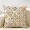Bohemian Tile Print Cushion Cover Durable Hypoallergenic Organic Linen Short Pillow Cover Washable