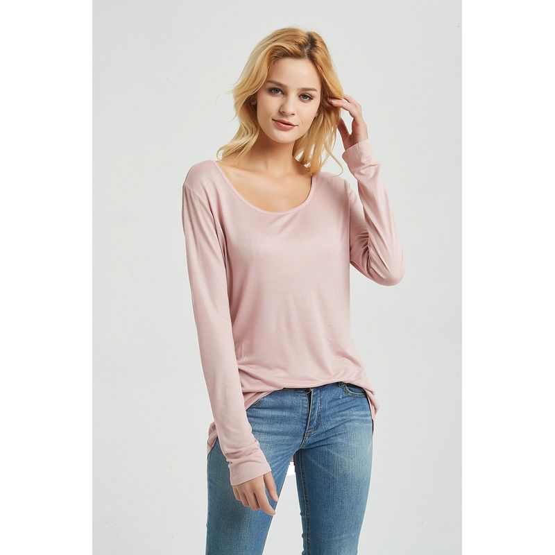 

Long Sleeves T-shirt Summer and Autumn Bright Sand Thin Base Clothing Fashion Plus Size Female Outer and Inner Wear All-Matching Western Style 808 Lotus root powder color M