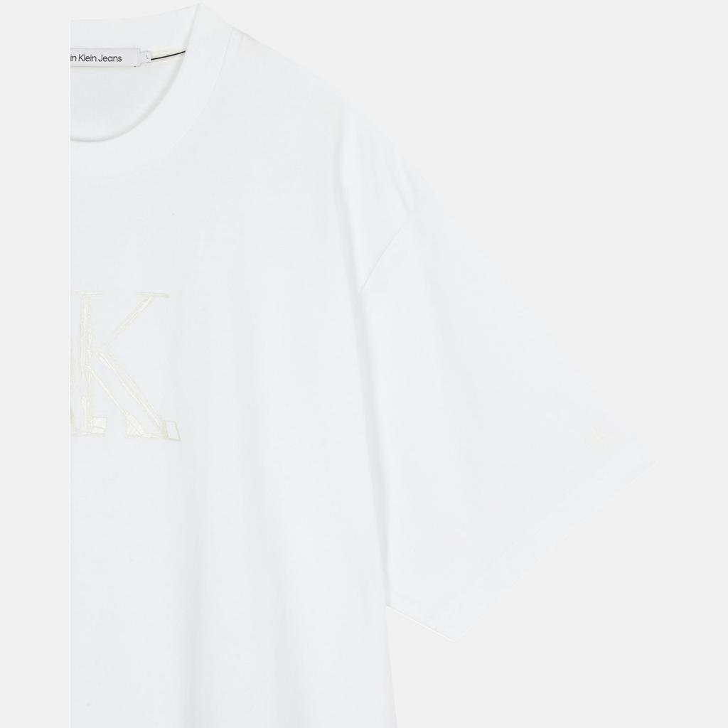 Calvin Klein Jeans Casual Letter Print Loose Cotton Heavyweight Short Sleeve T-Shirt Men Tops White J325509-YAF
