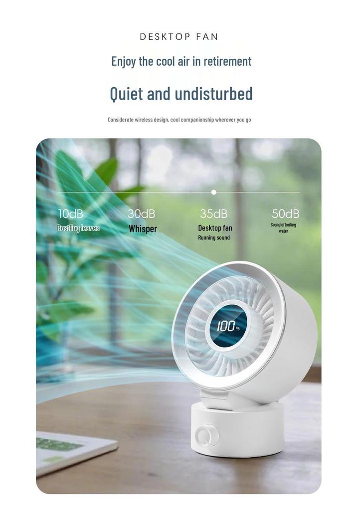USB Rechargeable Desktop Fan with Digital Display - Low Noise, Strong Wind, Perfect for Office & Dorm Use