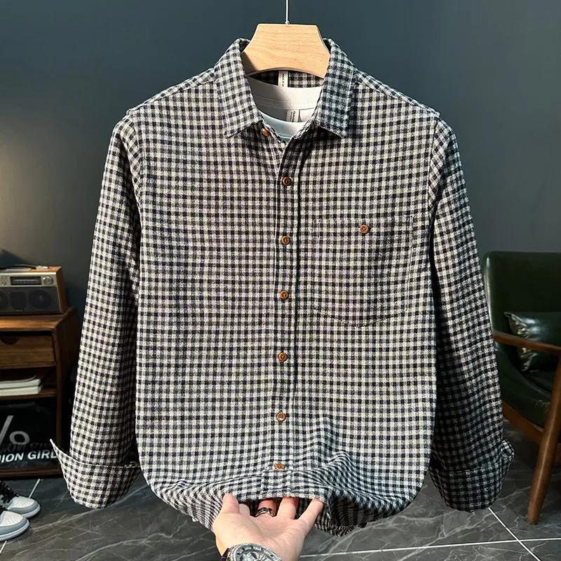 Retro Trendy Plaid Long Sleeve Shirt Autumn and Winter Fashion Jacket Versatile Casual Shirt 2026 New Loose Men's Clothing
