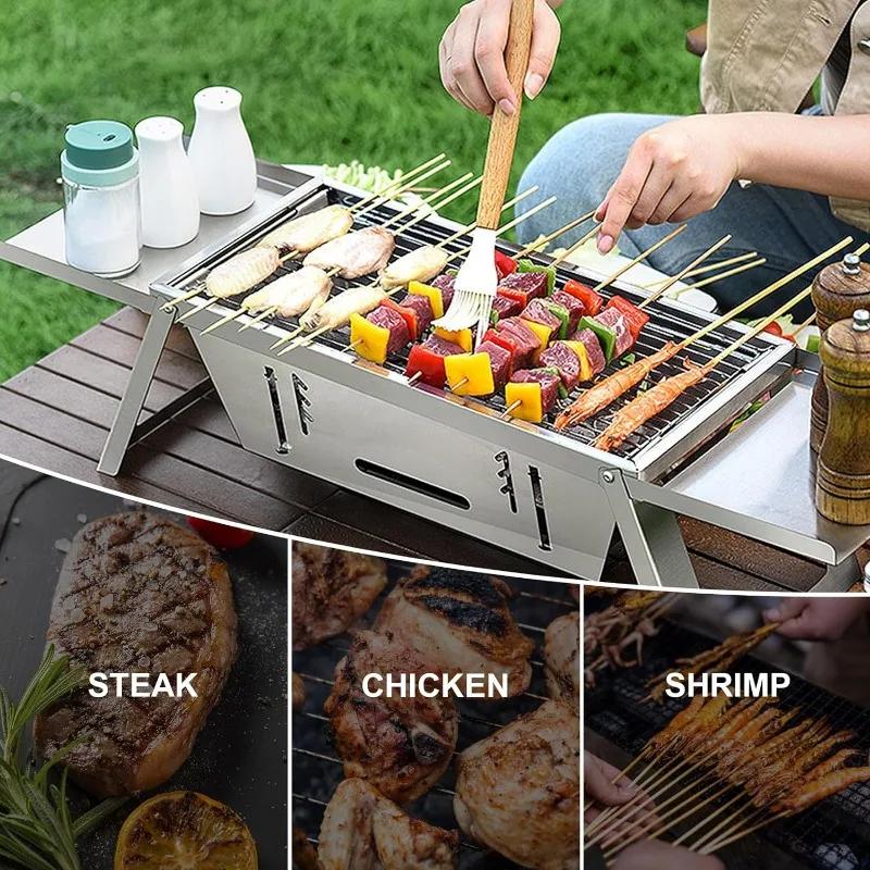Portable Charcoal Grill Folding Barbecue Small BBQ Grill Lightweight Stainless Steel Table Top Grill with Carry Bag for Outdoor