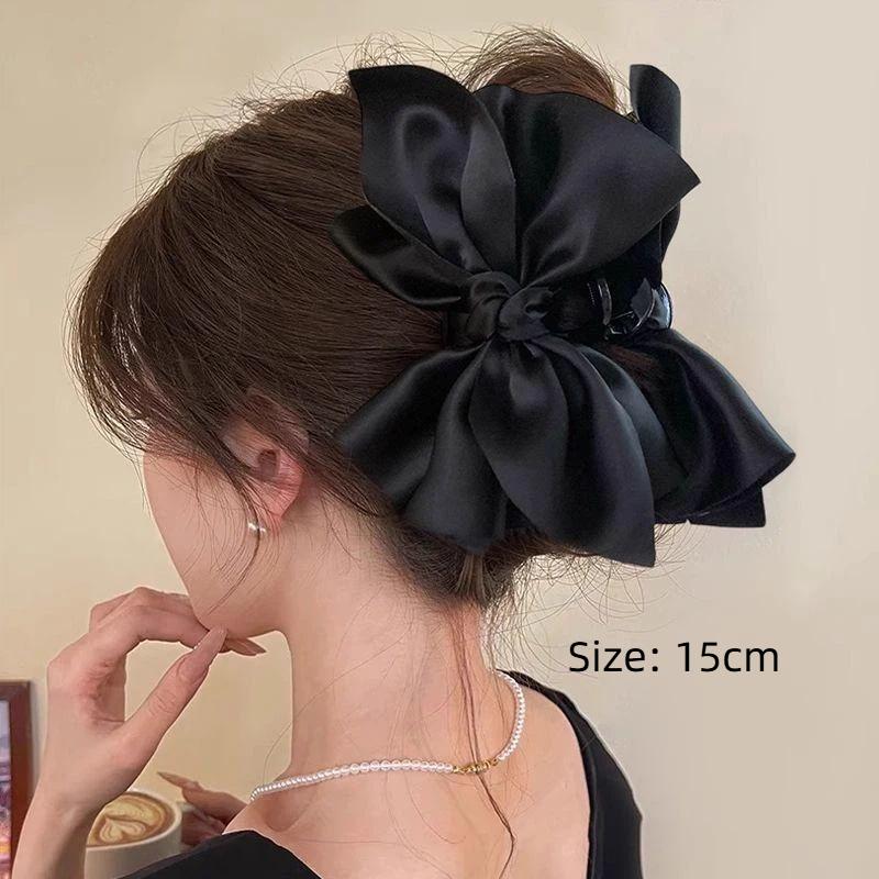 French Style Black Bow Claw Hair Clip for Stylish 1PC Hepburn Elegance Accessory
