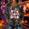 Women's fashionable casual Halloween print round-neck short-sleeved cotton and linen top