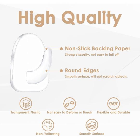 20-Pack Invisible Adhesive Hooks - Heavy Duty Clear Wall Hangers for Bathroom/Kitchen Organization, Damage-Free Removable Hooks for Towels, Utensils