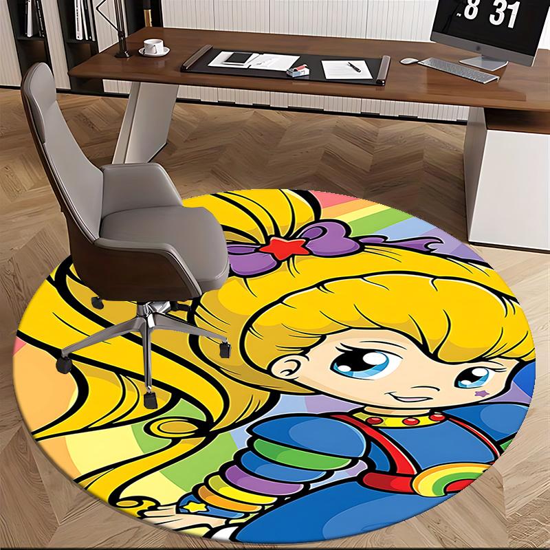 Rainbow Brite Colorful Cartoon Chair Mat - Round Carpet for Home Decor