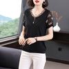 2023 Summer V-Neck Lace Chiffon Blouse for Women - Fashionable Short Sleeve Top for Middle-Aged Moms