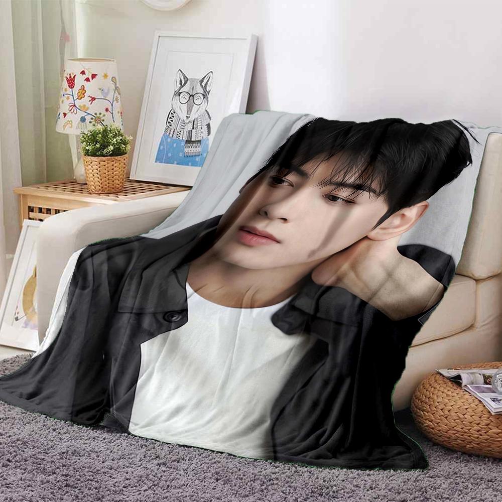 1Pc Cha Eun-woo Print Blanket Soft Comfortable Polyester Throw All Seasons Use Bedroom Office Outdoor Christmas Gift Choice Portrait Photo Print Print