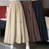 Büste Rock Damen Herbst und Winter Große Größe Hohe Taille Falten Mittel und Lang Rock Kaffeefarbe A-Linie Großer Schwung Rock