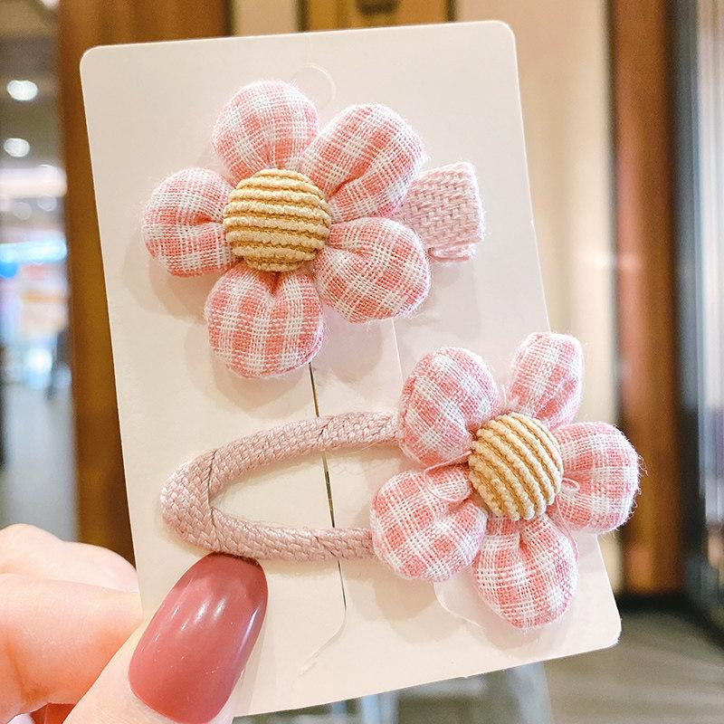 Pretty Hair Accessories for Baby Girls 5 PCS Mini Hair Clips Set Sweet Candy Color Bow Flower Fabric Side Clips