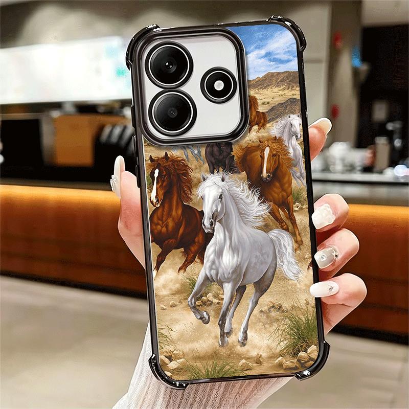 Ferghana Horse Animal Plating Phone Case For Xiaomi Redmi Note 14 15 Pro Plus 13 12 11 11S 11T 10 9S 9 5G Anti-Fall Airabag Cove